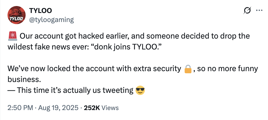 白高兴！天禄官方：我们的账号被黑了，donk加盟是假新闻