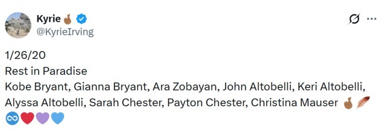 云体育入口-欧文缅怀科比和Gigi：1/26/2020 愿你们在天堂安息